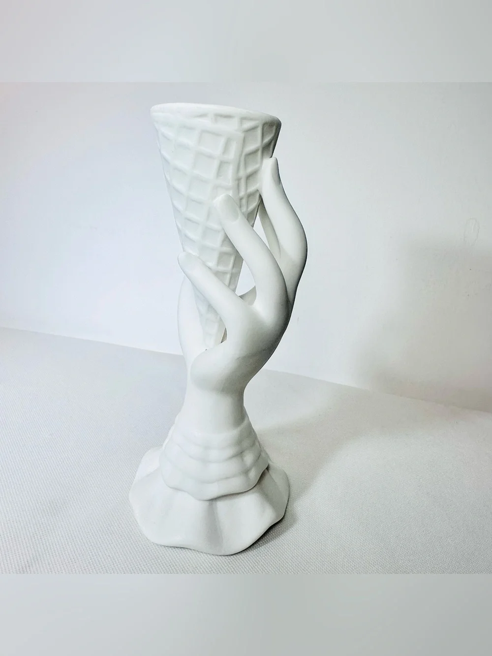 Jonathan Adler Muse I-Scream Ice Cream Cone Hand Vase White Matte Ceramic Decor